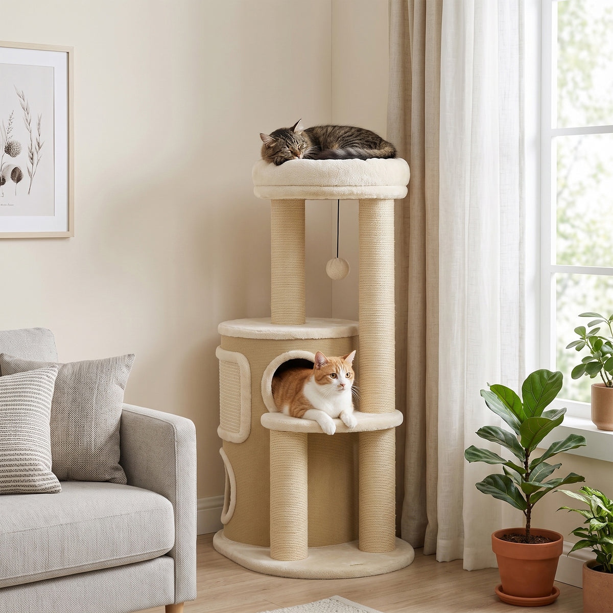 Árbol rascador para gatos de 4 niveles con dos nichos