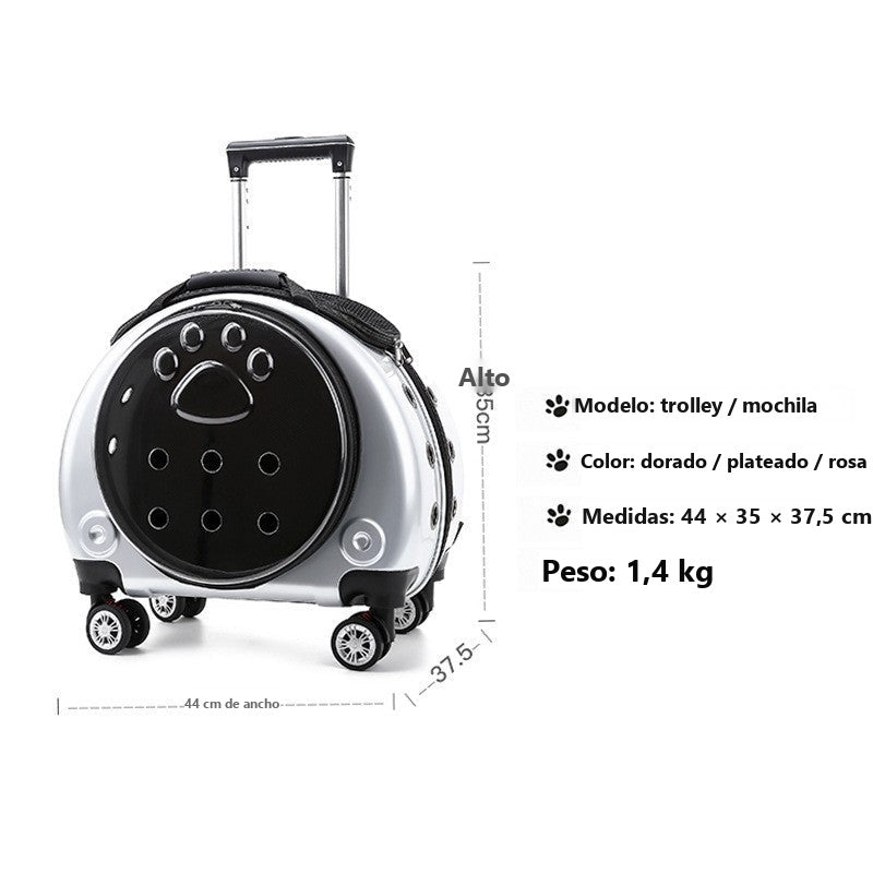 Transportín mochila transparente con ruedas para perros y gatos - foto 4