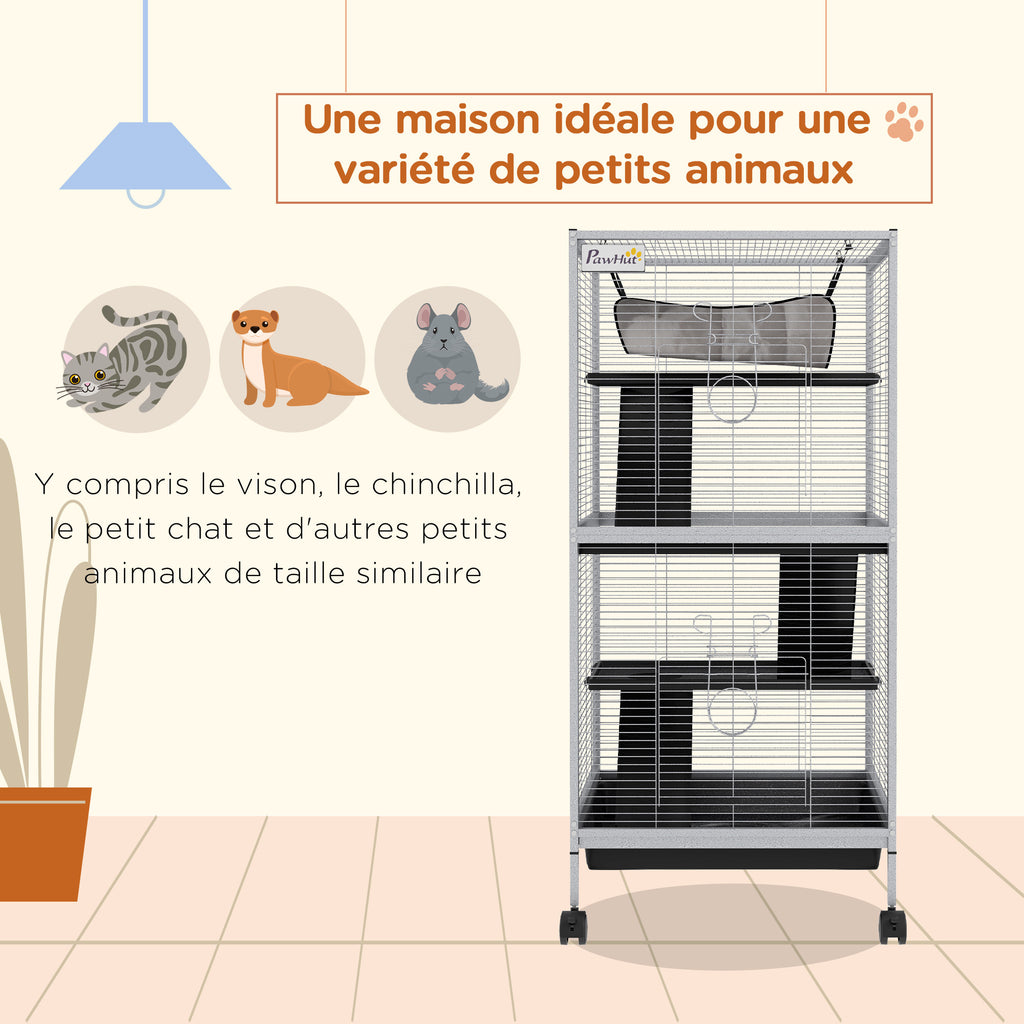 Jaula de 4 niveles con ruedas y hamaca para hurones y chinchillas