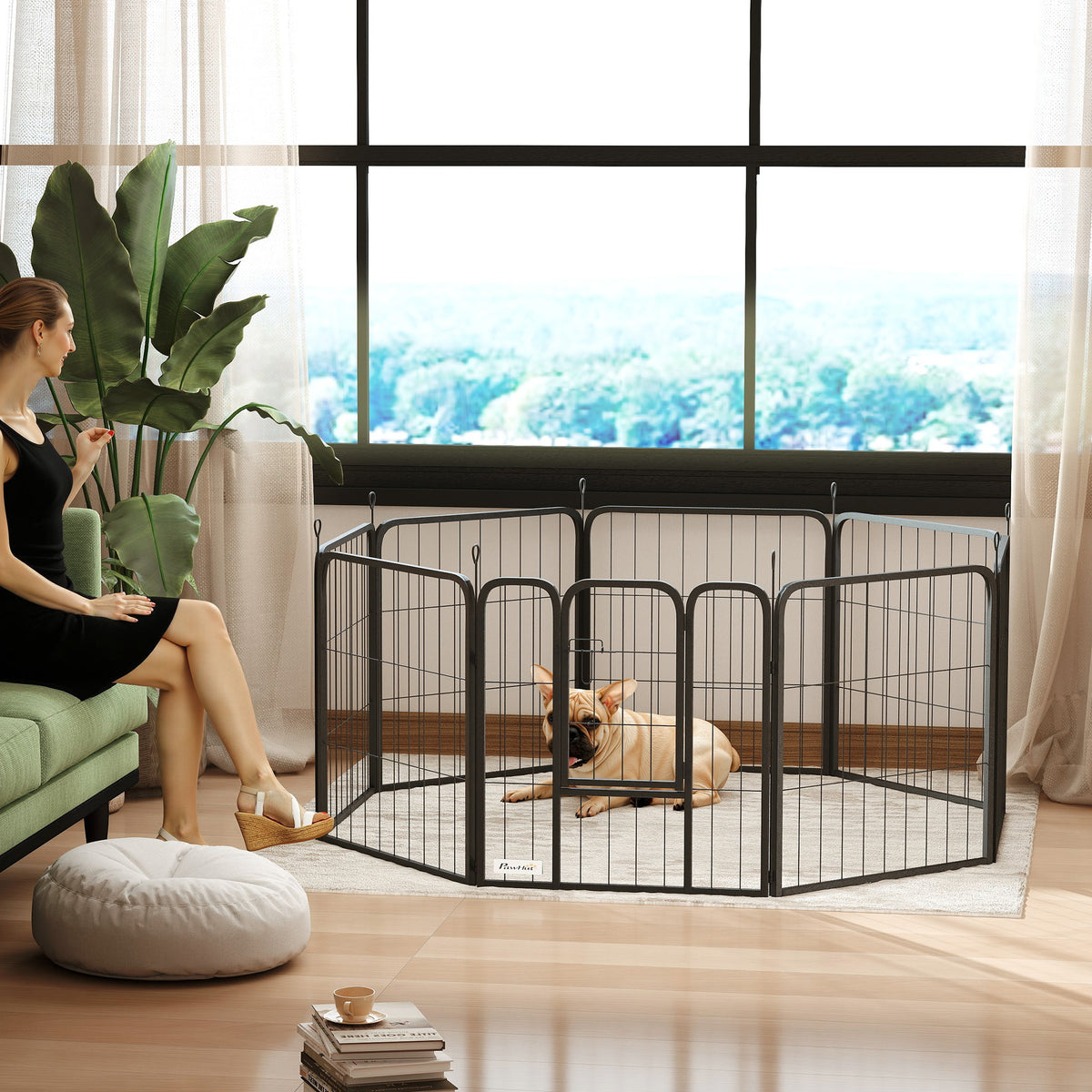 Parque modular para perros de acero con puerta