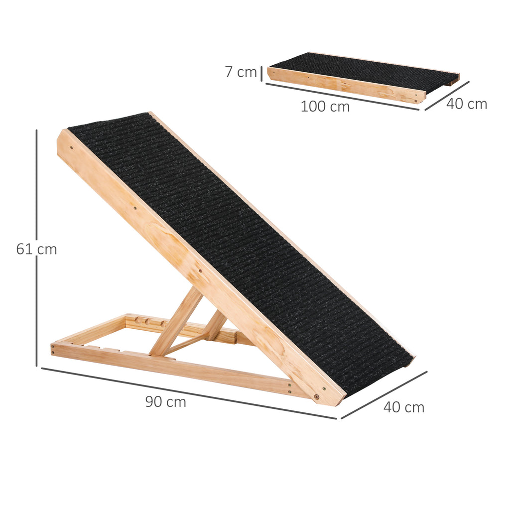 Rampa plegable de madera para perros y gatos, altura regulable 26-61 cm