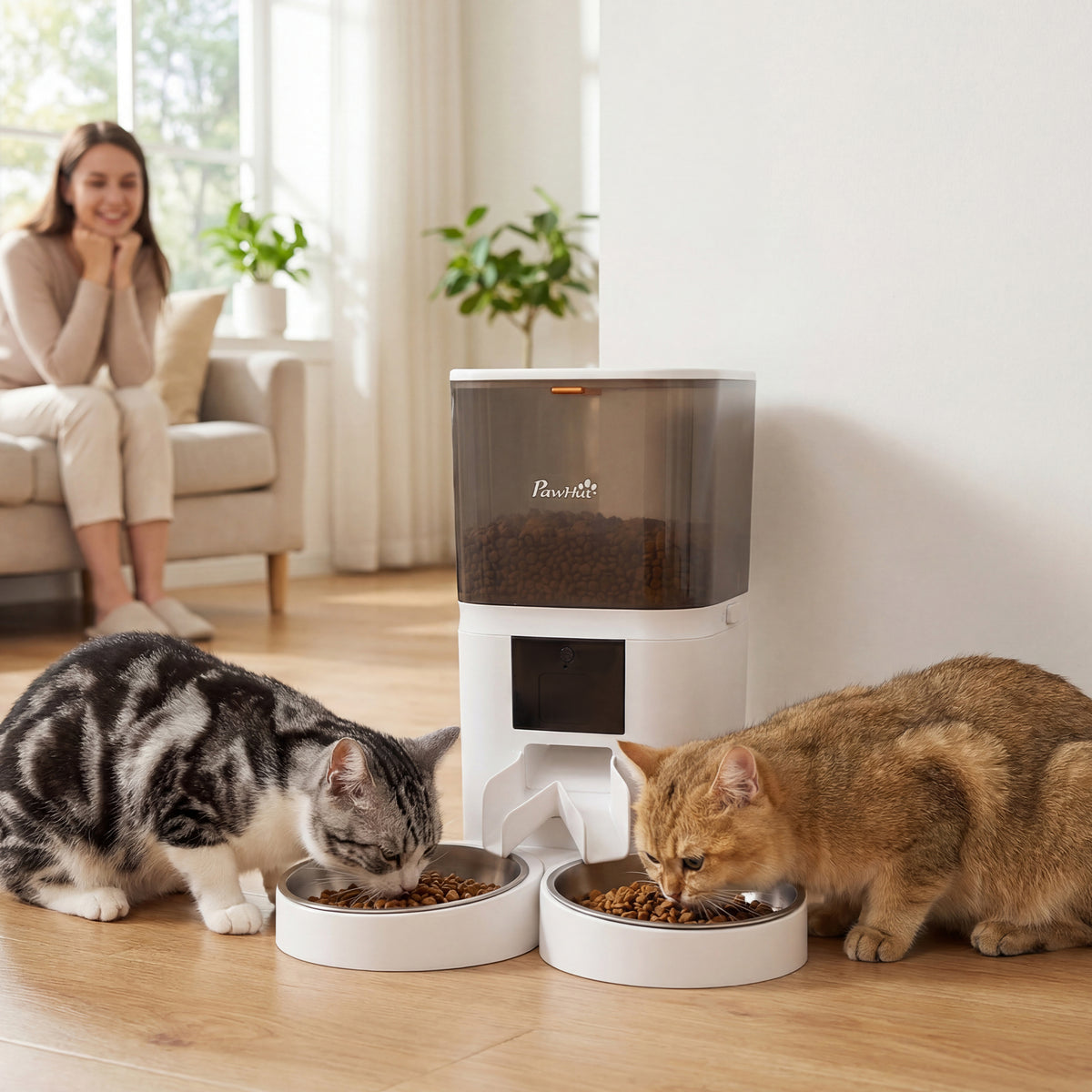 Comedero automático para gatos de 6 l con doble cuenco y WiFi