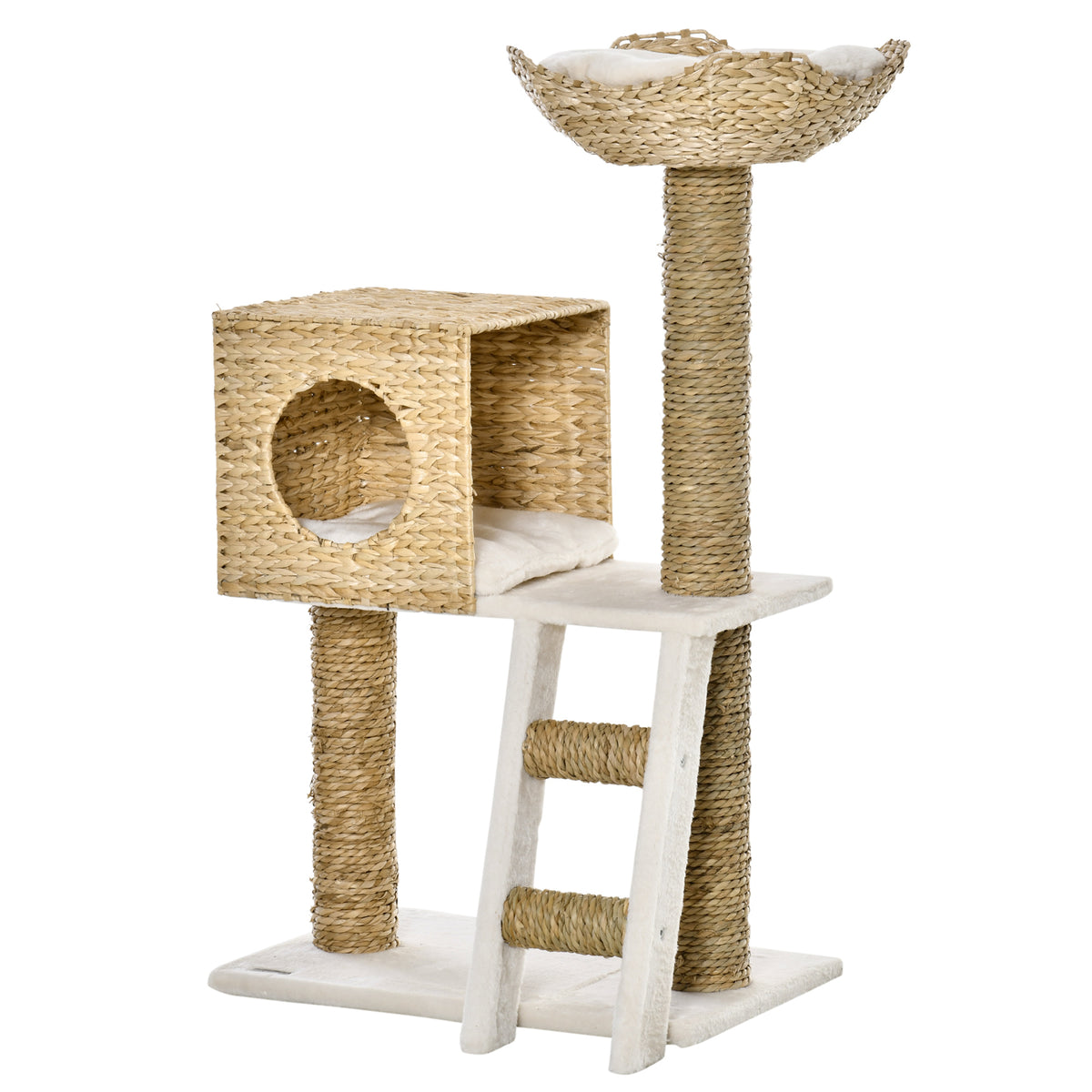 Árbol rascador de 100 cm con cueva de totora y cama para gatos