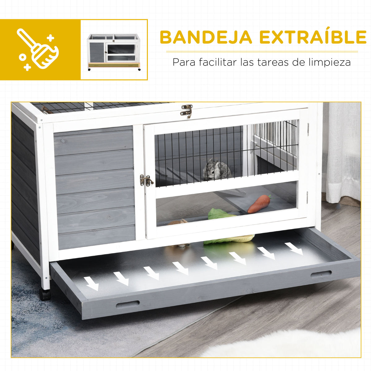 Conejera de madera con ruedas