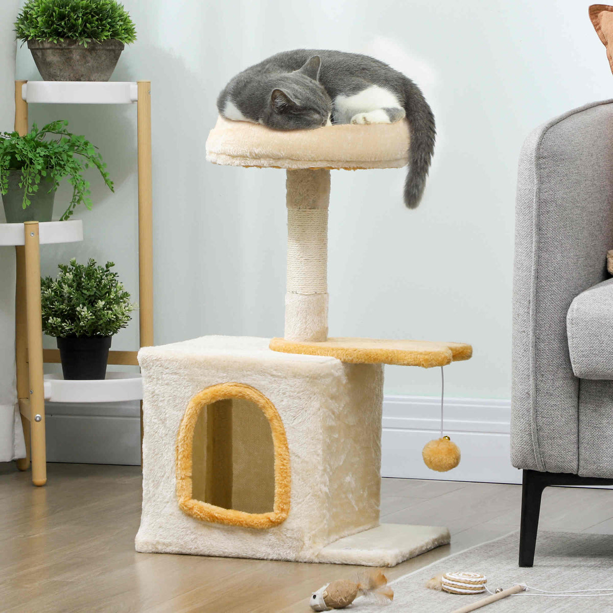 Árbol rascador para gatos de 72 cm con refugio