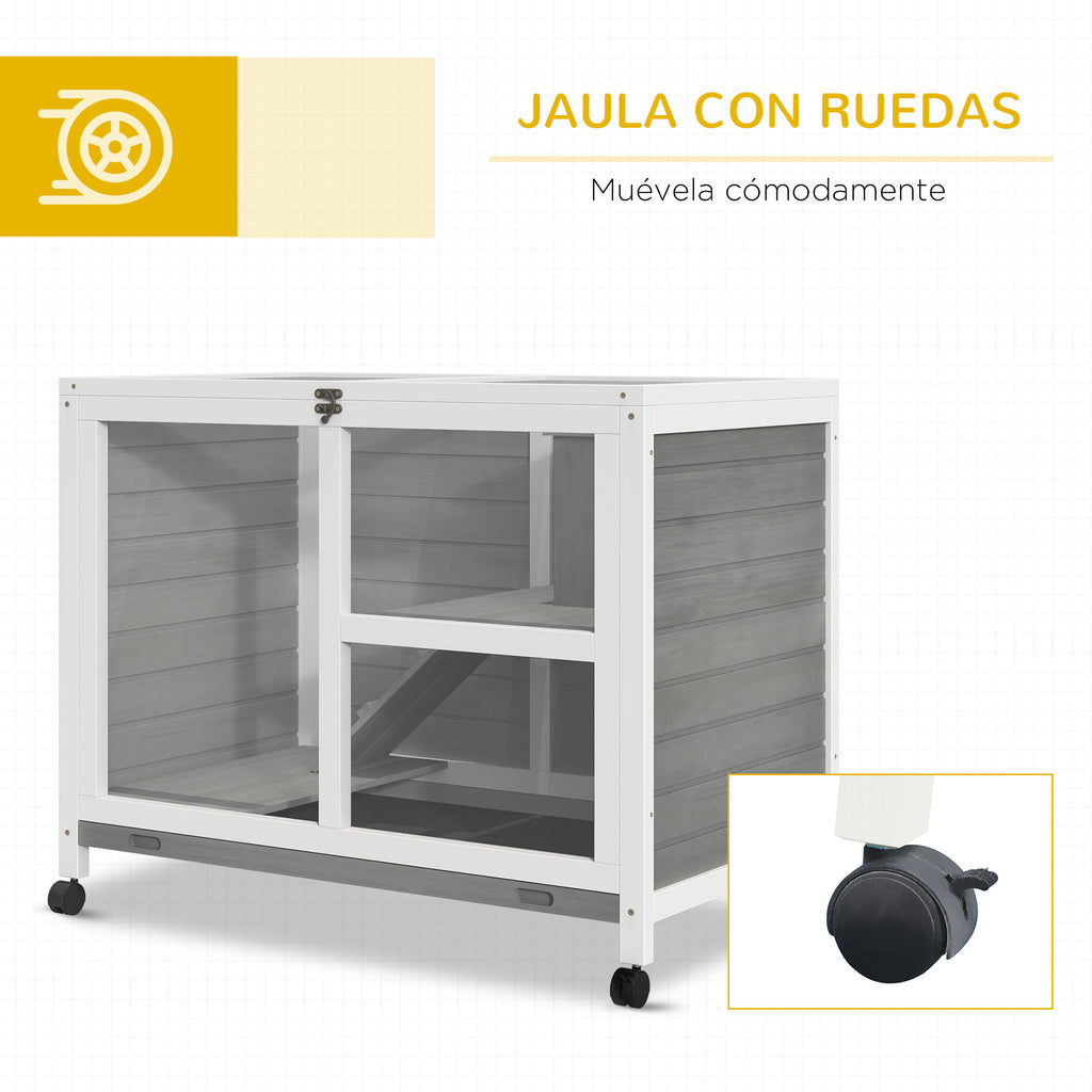 Conejera de interior de madera con ruedas