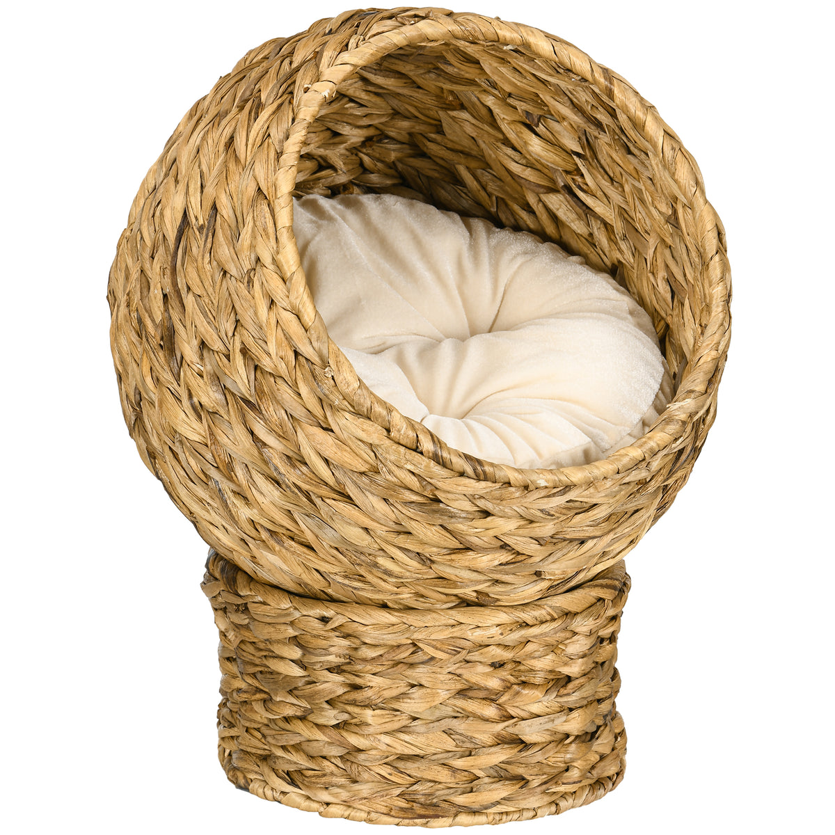 Cama cueva de fibra trenzada para gatos con cojín lavable, 40 x 37 x 51 cm
