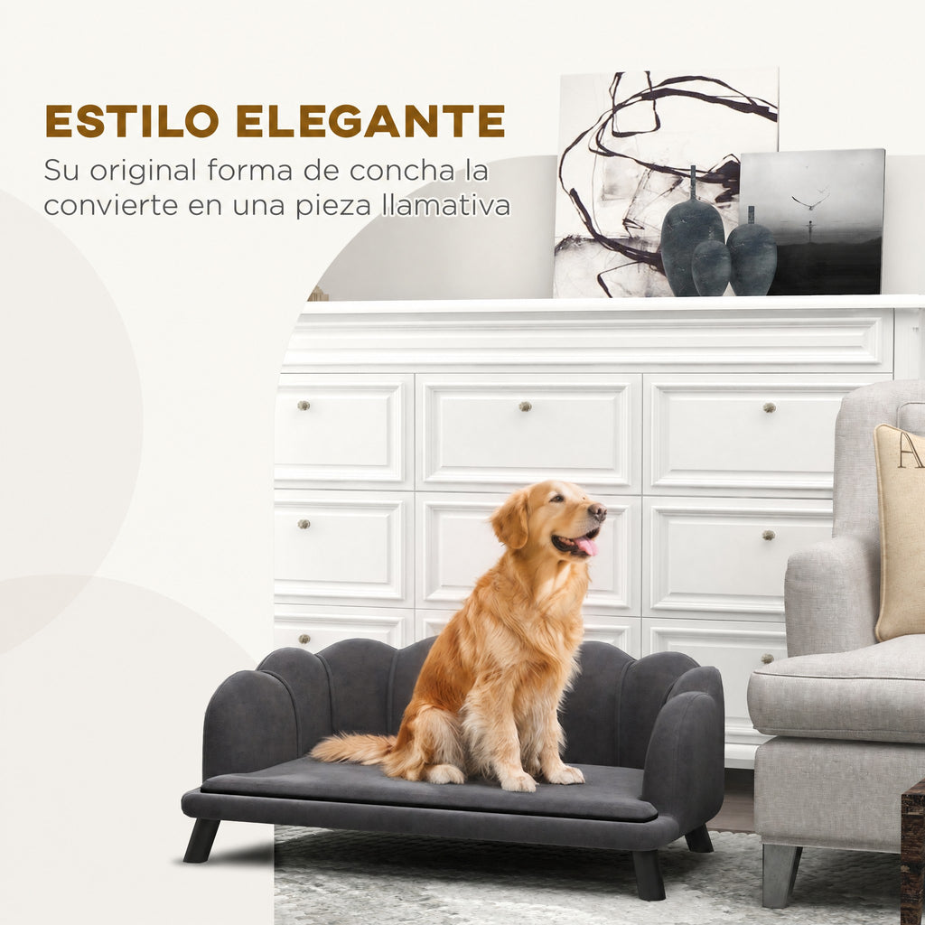 Sofá cama para perros y gatos con cojín de terciopelo gris