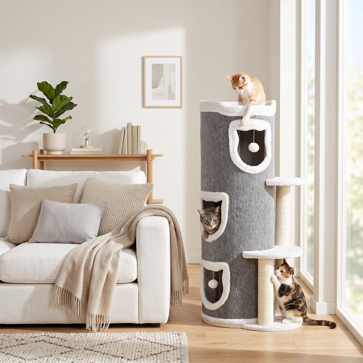 Torre rascadora para gatos de 4 niveles, gris