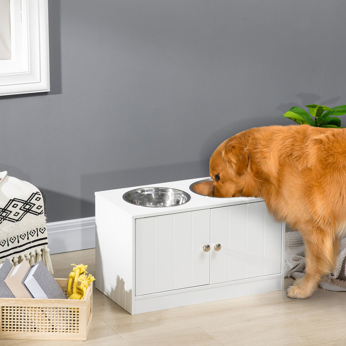 Comedero elevado para perros con 2 cuencos de acero inoxidable