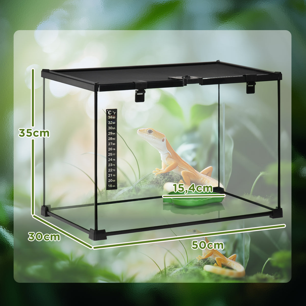 Terrario de cristal apilable con termómetro