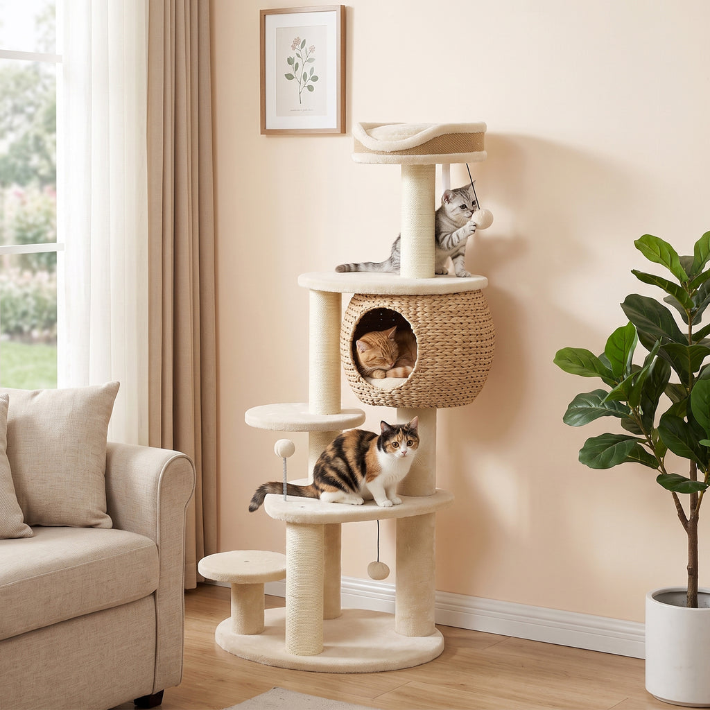 Árbol rascador para gatos de 132 cm con 4 niveles