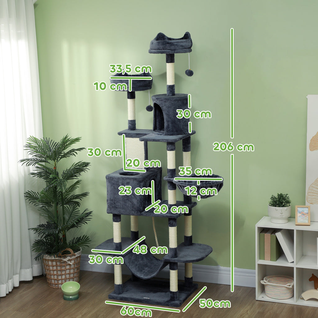 Árbol rascador para gatos de 206 cm con varios niveles, foto 7 de 9