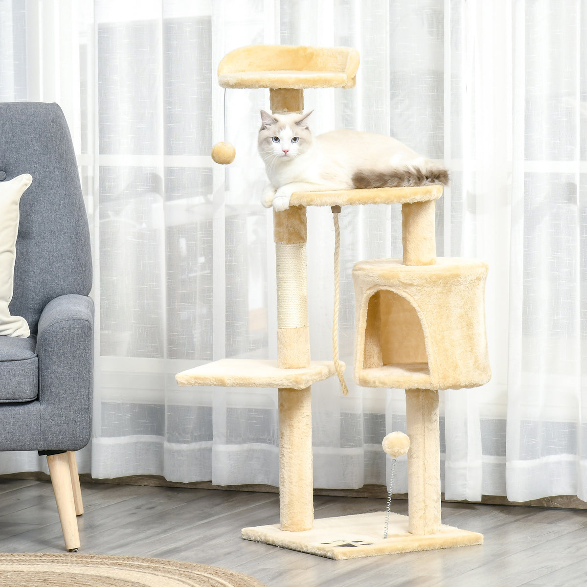 Árbol rascador para gatos con plataformas y caseta, foto 4 de 9